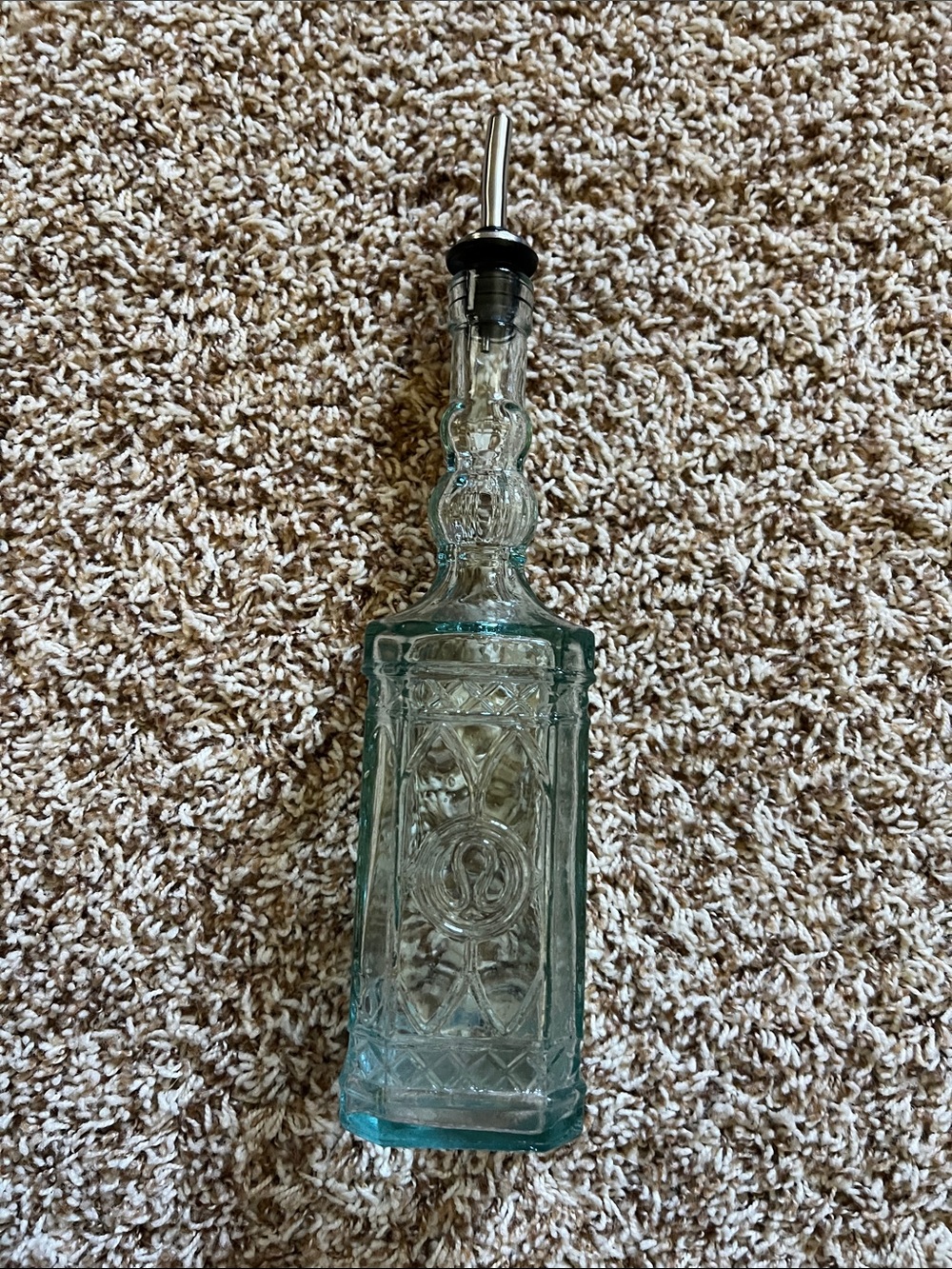 Clear Aqua Pressed Glass Bottle with Pour Spout